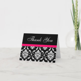 Elegant Pink Black Damask Wedding Thank You Notes