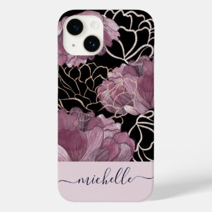Elegant Pink & Black Floral Monogrammed Case-Mate iPhone 14 Case