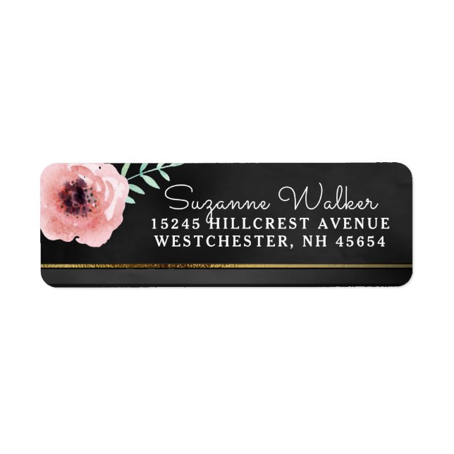 Elegant Pink & Black Floral with Gold Address (Front)
