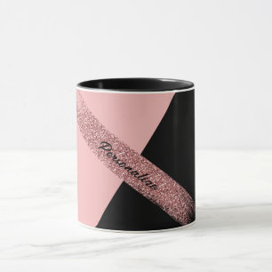Elegant Pink Black Glitter Personalised Chic Glam Mug