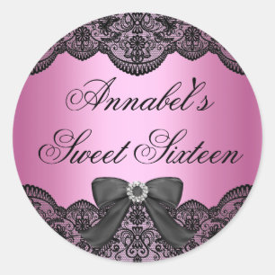 Elegant Pink & Black Lace Sweet 16 Sticker