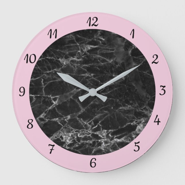 Elegant Pink Black Marble Trendy  Large Clock (Front)