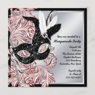 Elegant Pink Black Masquerade Party Invitation