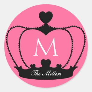 Elegant Pink & Black Monogram Crown Sticker