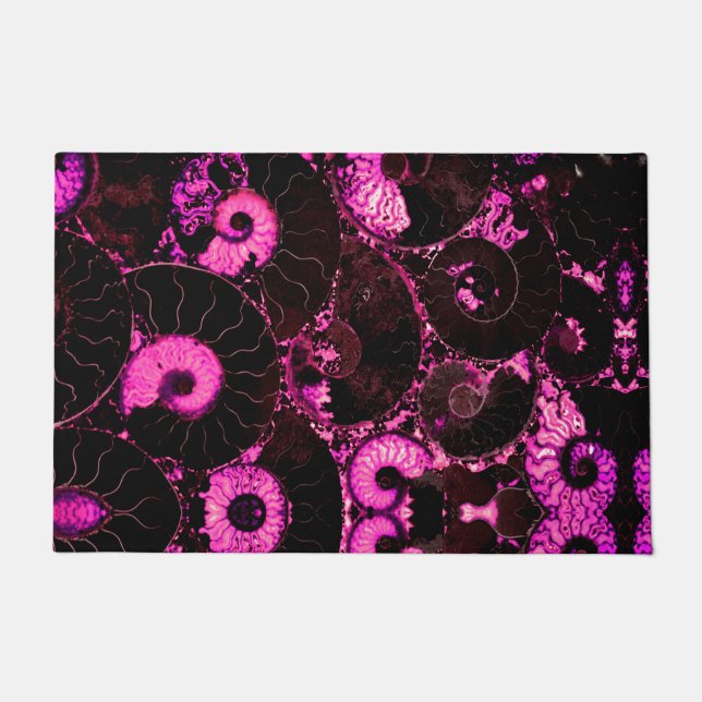 Elegant Pink black Nautilus fossil shell pattern  Doormat (Front)