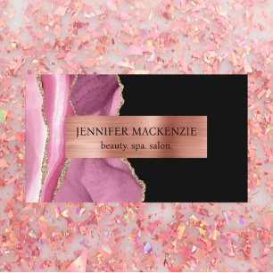 Elegant Pink Black Rose Gold Agate Luxury Business Card