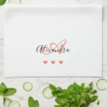 Elegant Pink Black Script Name Monogram  Tea Towel<br><div class="desc">Personalise your beautiful monogrammed white kitchen towel. The hearts below are dedicated to your loved ones, you can personalise the number of hearts too. You can delete them if you prefer. Just copy/paste the hearts in the text field; if you need help, please let us know, we will be glad...</div>