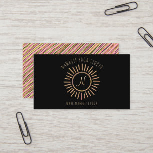 Elegant Pink Black Yellow Gold Sun Monogram Business Card