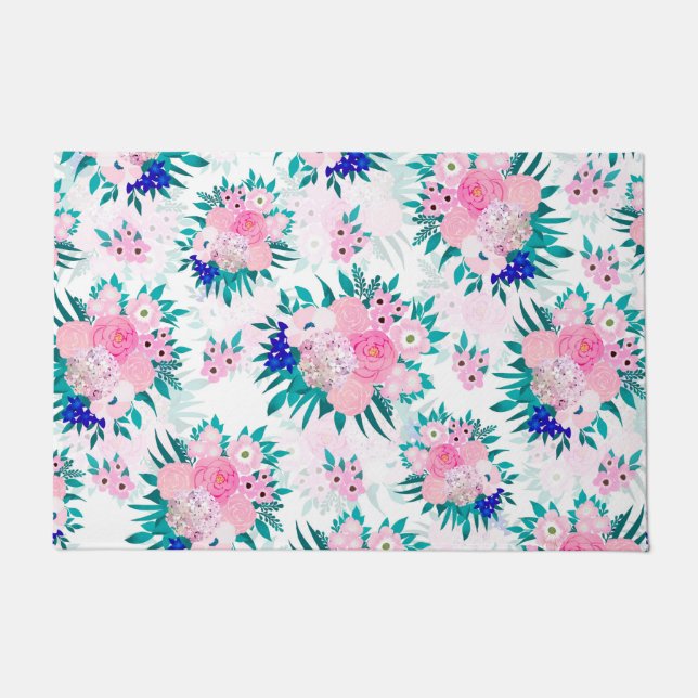Elegant Pink Bloom Floral Pattern Doormat (Front)