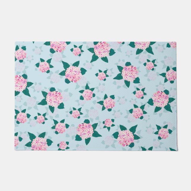 Elegant Pink Blooming Hydrangea Floral Doormat (Front)