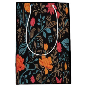 Elegant Pink Blooms on Black Victorian Floral Medium Gift Bag