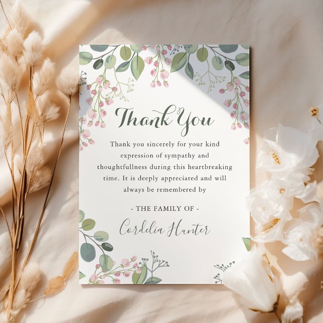 Elegant Pink Blossom Watercolor sympathy funeral Thank You Card (Creator Uploaded)