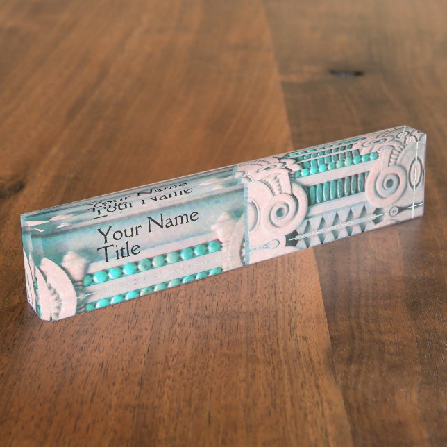 ELEGANT PINK BLUE ART NOUVEAU,FANTASY MARBLE DECOR NAMEPLATE (Side)