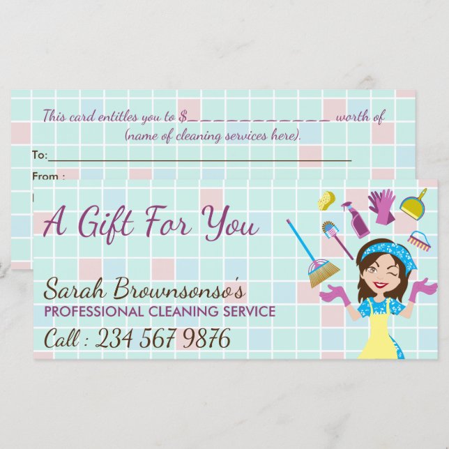 Elegant Pink Blue Cleaning Service Maid Janitorial (Front/Back)