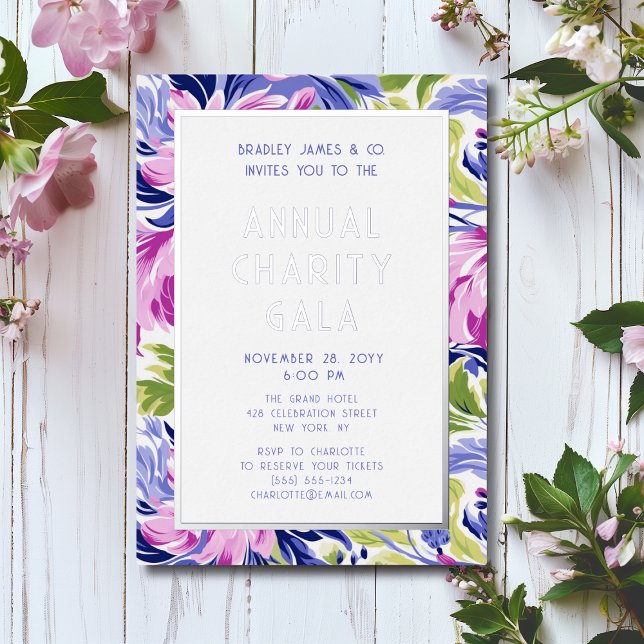 Elegant Pink Blue Floral Charity Event Gala Party (Creator Uploaded)