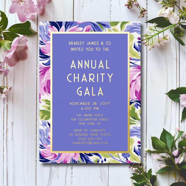 Elegant Pink Blue Floral Charity Event Gala Party (Creator Uploaded)