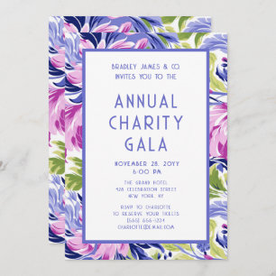 Elegant Pink Blue Floral Charity Event Gala Party Invitation