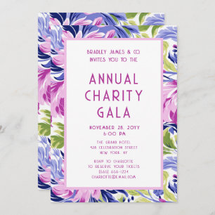 Elegant Pink Blue Floral Charity Event Gala Party Invitation