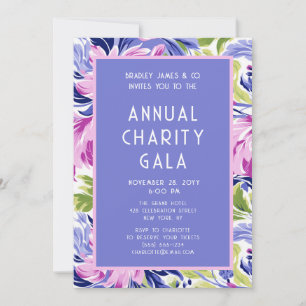 Elegant Pink Blue Floral Charity Event Gala Party Invitation