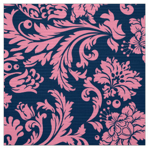 Elegant Pink & Blue Floral Damasks Fabric