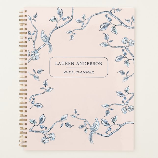 Elegant Pink & blue French toile  Planner (Front)