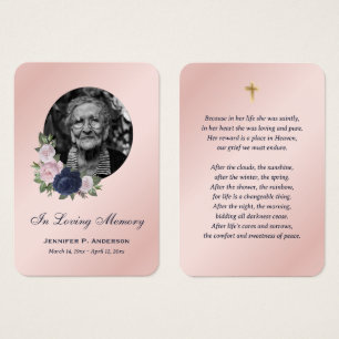 Elegant Pink Blue Gold Floral Memorial Cards