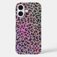 Elegant Pink Blue Gold Glitter Black Leopard Print