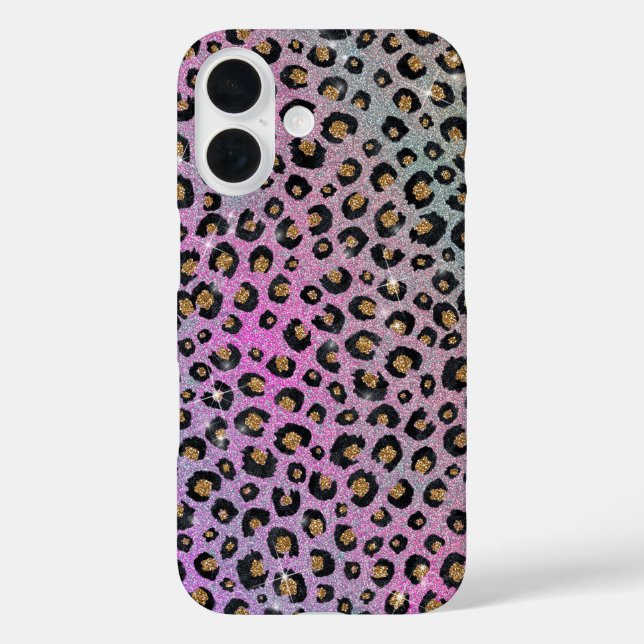 Elegant Pink Blue Gold Glitter Black Leopard Print Case-Mate iPhone Case (Back)