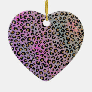 Elegant Pink Blue Gold Glitter Black Leopard Print Ceramic Tree Decoration