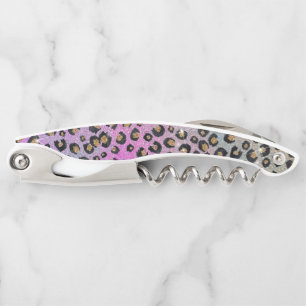 Elegant Pink Blue Gold Glitter Black Leopard Print Corkscrew