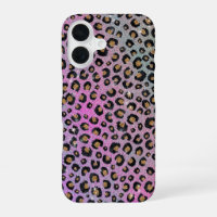 Elegant Pink Blue Gold Glitter Black Leopard Print