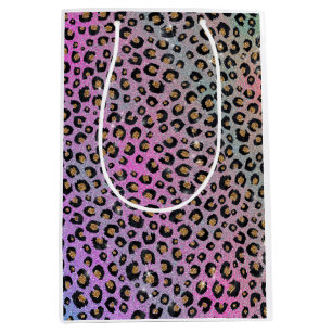 Elegant Pink Blue Gold Glitter Black Leopard Print Medium Gift Bag
