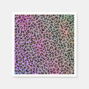Elegant Pink Blue Gold Glitter Black Leopard Print Napkin