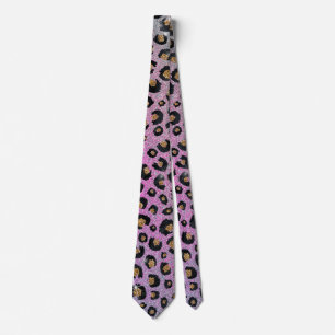 Elegant Pink Blue Gold Glitter Black Leopard Print Tie