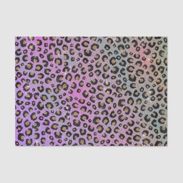Elegant Pink Blue Gold Glitter Black Leopard Print Tissue Paper (Front)