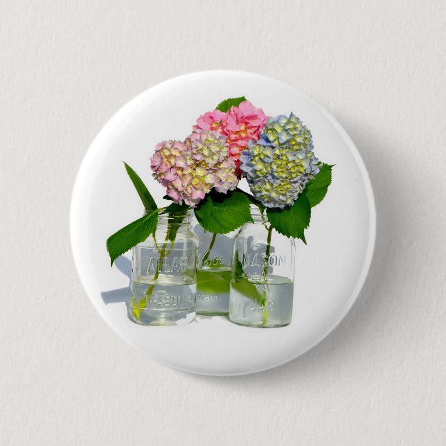 Elegant pink blue green floral hydrangea  6 cm round badge (Front)