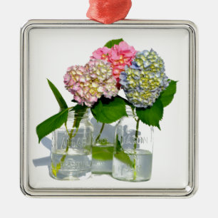 Elegant pink blue green floral hydrangea  metal tree decoration