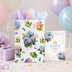 Elegant Pink Blue Hydrangea Garden Medium Gift Bag