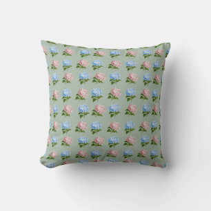 Elegant Pink & Blue Hydrangea Pattern Cushion