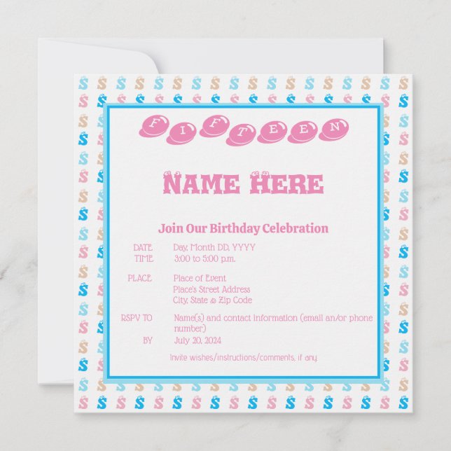 Elegant Pink Blue Monogrammed Fun Letter Pattern Invitation (Front)
