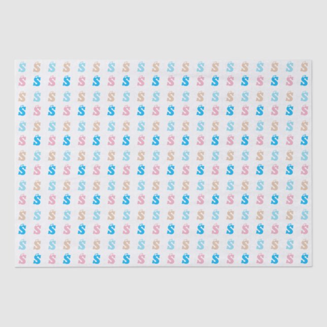 Elegant Pink Blue Monogrammed Fun Letter Pattern Tissue Paper (Front)