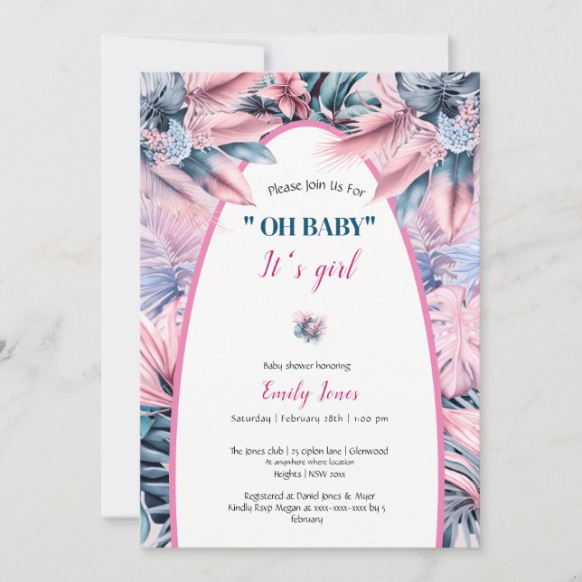 Elegant pink blue pastel oh baby shower  invitation (Front)