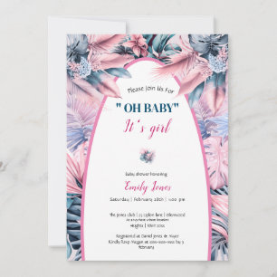 Elegant pink blue pastel oh baby shower invitation