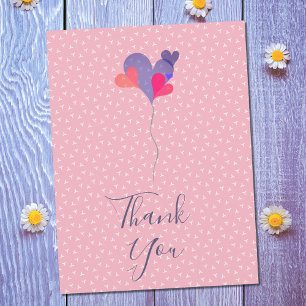 Elegant pink blue purple balloons heart minimalist postcard