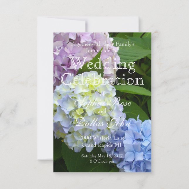 Elegant pink blue purple Hydrangea wedding Invitation (Front)