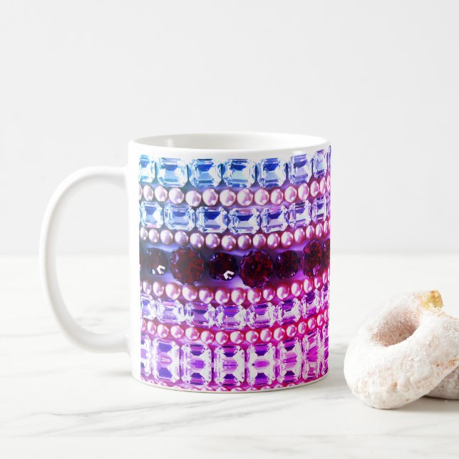 Elegant Pink blue Rhinestones pearls Coffee Mug (With Donut)