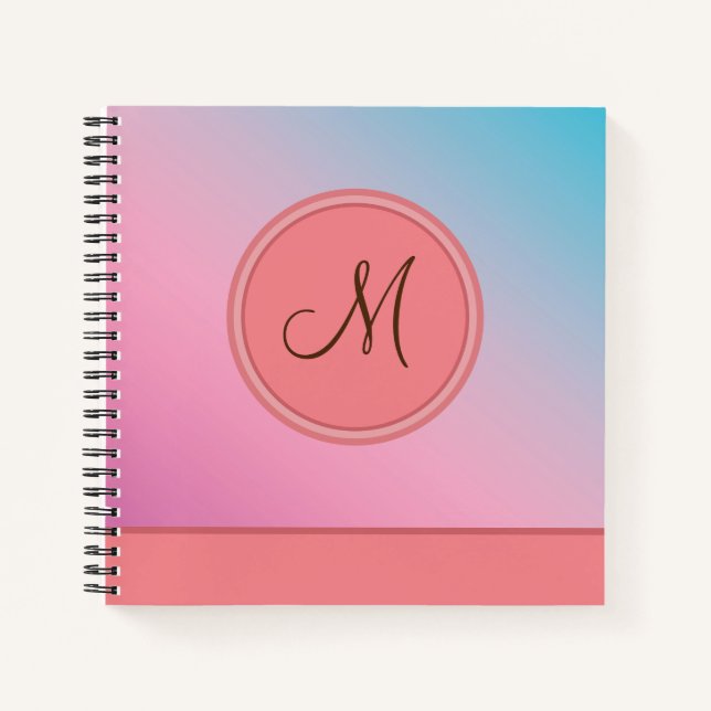 Elegant Pink Blue Trendy Modern Monogram Notebook (Front)