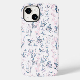 Elegant pink blue vintage butterfly floral Case- Case-Mate iPhone 14 Case
