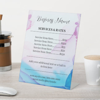 Elegant Pink & Blue Watercolor Professional Price Pedestal Sign