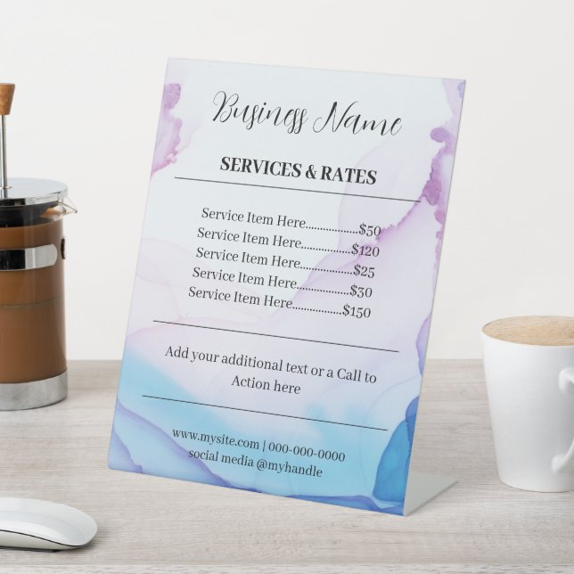 Elegant Pink & Blue Watercolor Professional Price Pedestal Sign (In SItu)